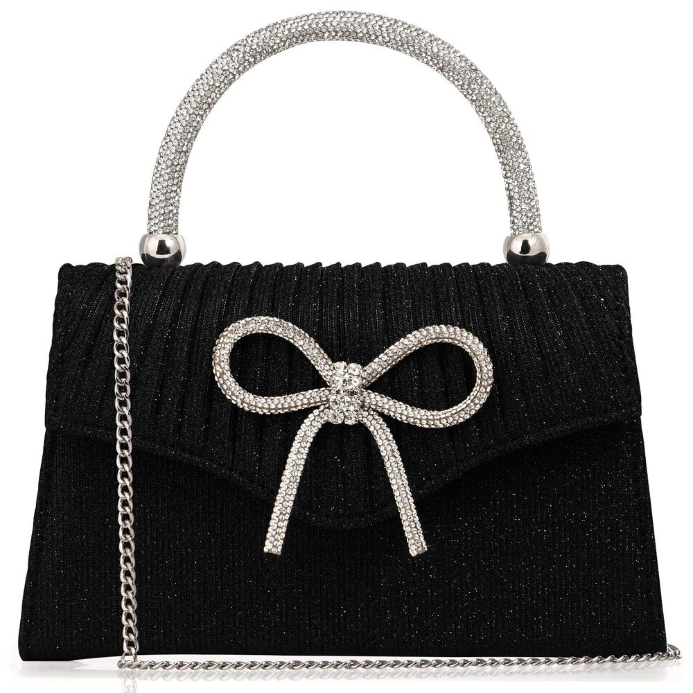 1741 Sparkling Evening Clutch Purse ,Rhinestone Bow Top Handle Party